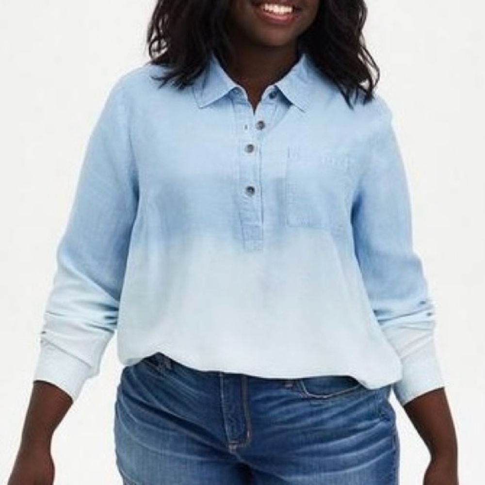 torrid Chambray Dip-Dye Button-Up Shirt Chambray Soft tencel woven fabric 3X